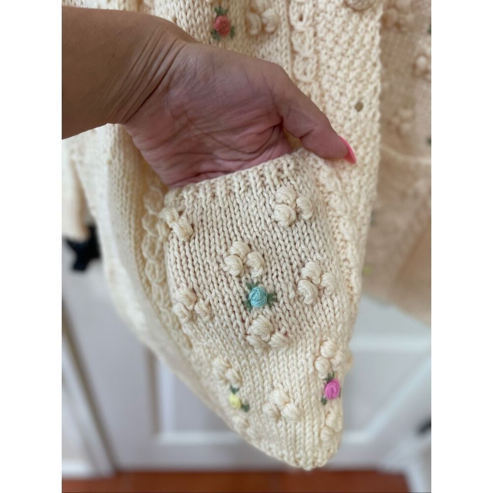 Smith's Bermuda cardigan is a cream-colored knit featuring delicate floral embro - Picture 4 of 9